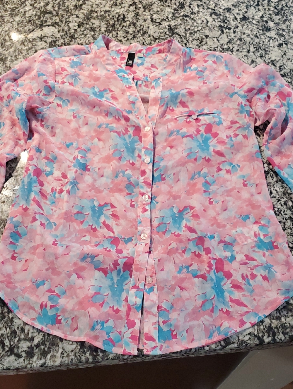 Kut from the Kloth Pink & Blue Floral Sheer Blouse